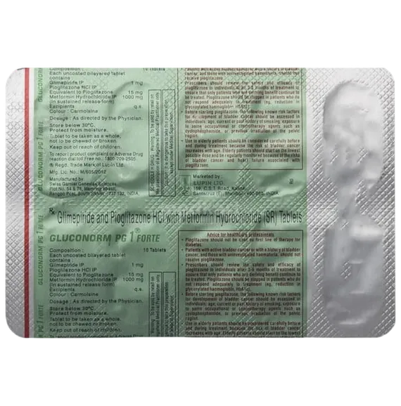gluconorm pg 1mg forte tablet 10's